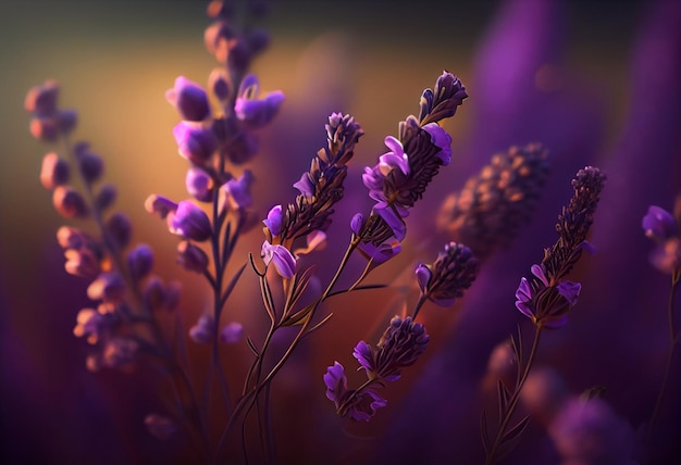 campo lavanda fondo flor fondo poca profundidad de campo AI generado