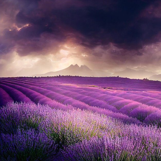 Campo de lavanda de gran paisaje en la montaña alpina