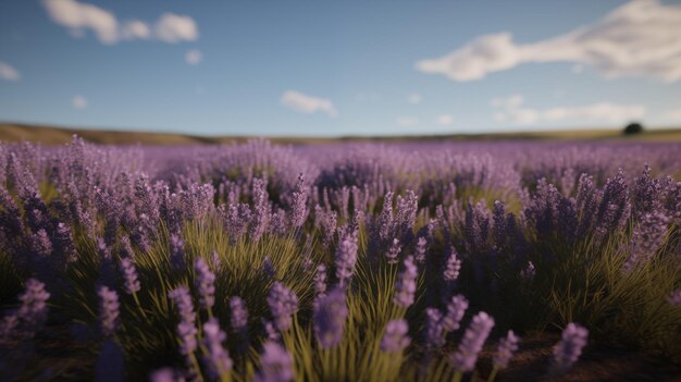 Campo de lavanda con hermosas flores en el fondo