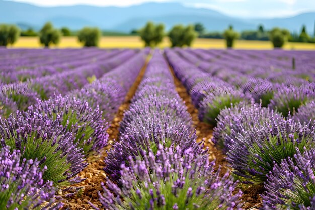 Campo de lavanda con montañas en el fondo