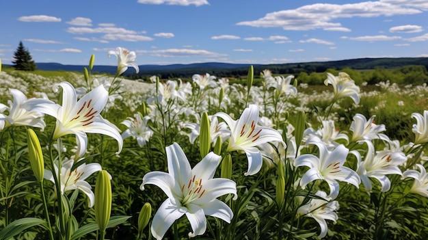 Foto un campo de lirios en un prado