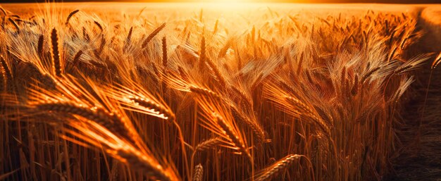 Un campo lleno de trigo con la luz del sol brillando sobre él.