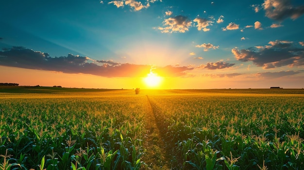 Un campo de maíz al amanecer.