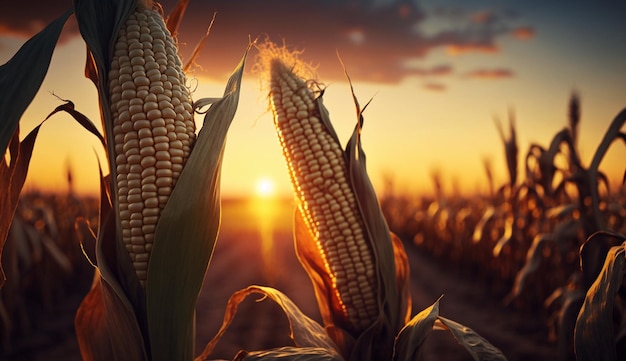 Campo de maíz al atardecer IA generativa