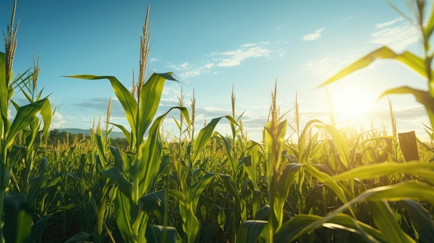 Campo de maíz a la luz del sol Agricultura y cultivo de maíz AI