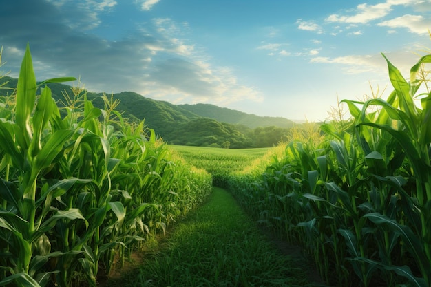 campo de maíz verde por la mañana