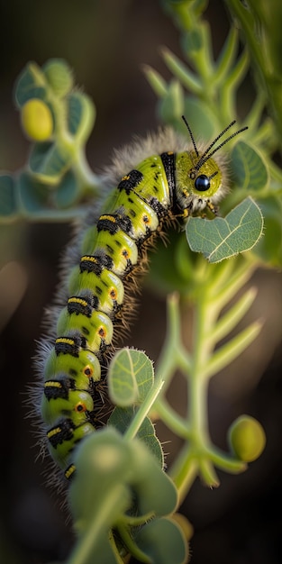 En el campo maltés una oruga se acuesta en la vegetación