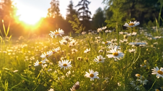 Un campo de margaritas al sol.