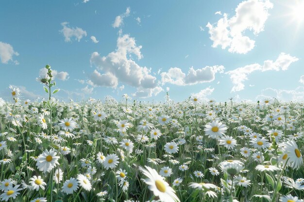 Un campo de margaritas bajo un cielo azul claro