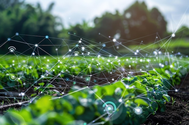 Un campo con muchas plantas verdes en él
