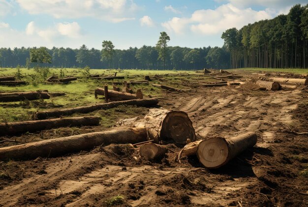 un campo con muchos árboles que han sido talados en un estilo de énfasis funcional