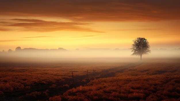 Foto un campo de niebla de otoño un paisaje sereno en uhd