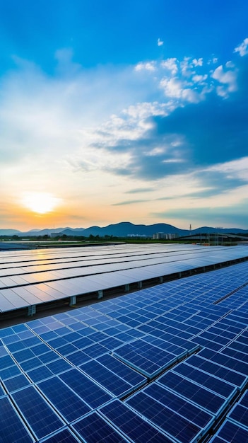 un campo de paneles solares en un día soleado