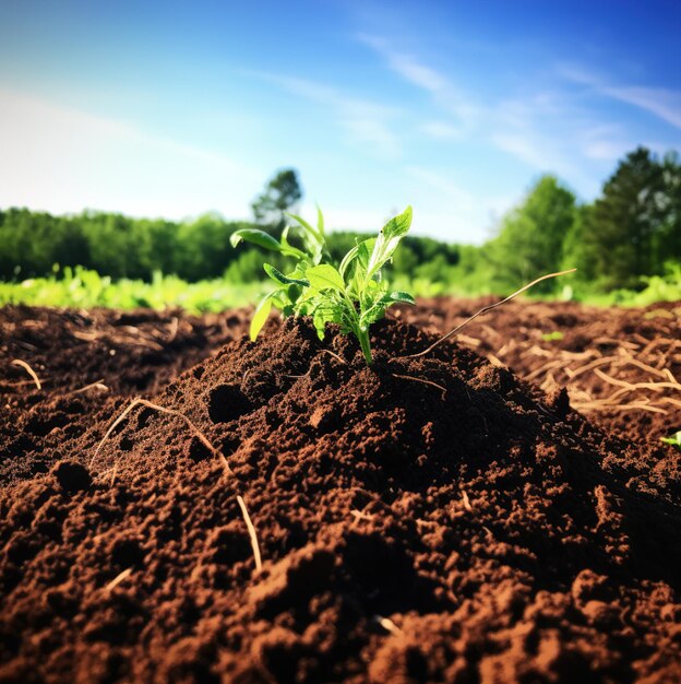 un campo con una planta creciendo en él