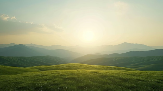 Campo en los rayos de la puesta de sol Naturaleza al anochecer sol despejando vegetación hierba prado flores verano frescura picnic pasto heno trigo trébol generado por IA