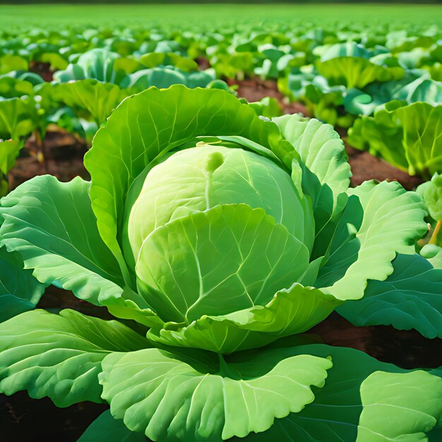 Foto un campo de repollo verde con las palabras 