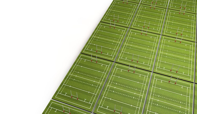 Campo de rugby con líneas y porterías 3D Rendering