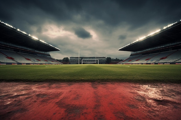 Campo de rugby vacío en un día nublado