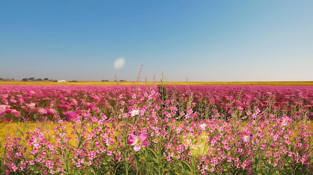 campo selvagem com flores cor de rosa em dia de sol natureza paisagem