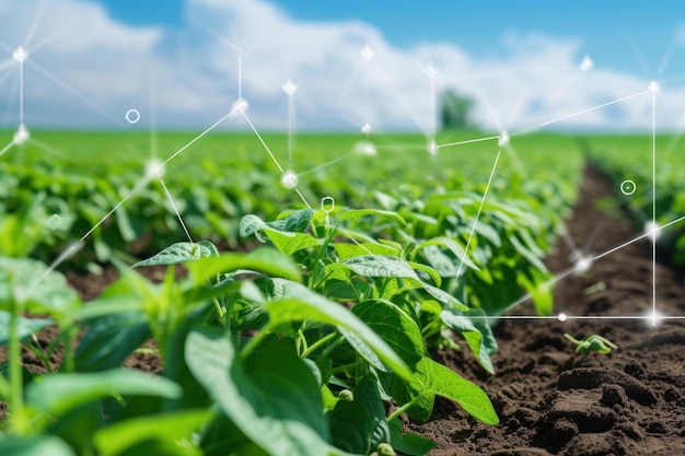 El campo de soja de alta tecnología mejorado con tecnología de análisis de datos agrícolas