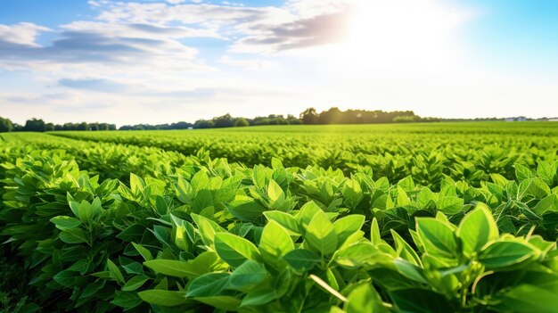 Campo de soja en maduración verde paisaje agrícola generativo ai