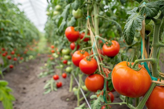 un campo de tomates que están maduros y listos para ser cosechados