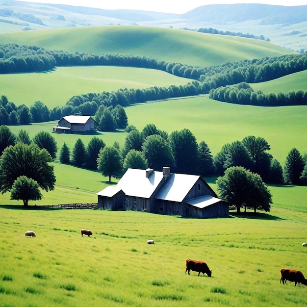 Un campo tranquilo con colinas onduladas