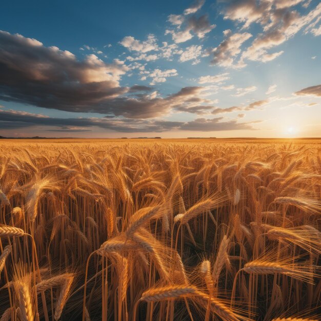 Campo de trigo al atardecer La cosecha de otoño