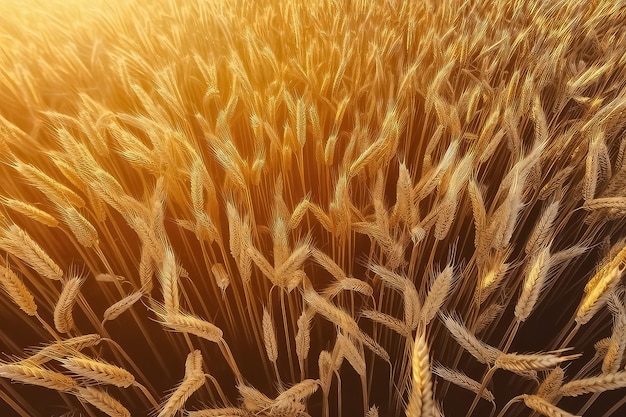 Campo de trigo al atardecer a la luz del sol