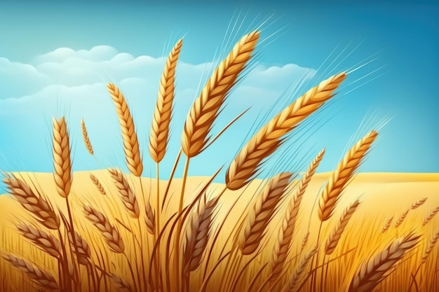 Campo de trigo en el cielo azul Enfoque selectivo Cosecha de grano seco antes de la cosecha