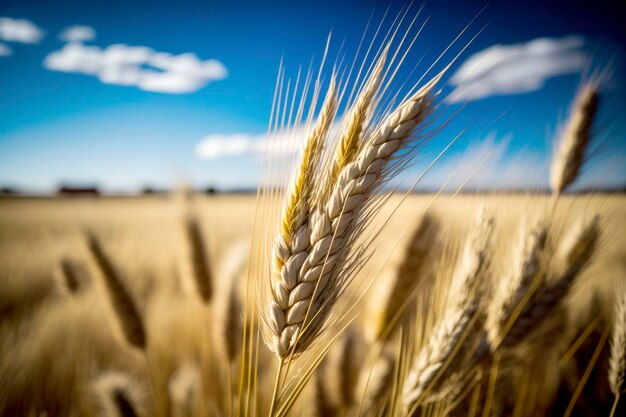 Un campo de trigo con un cielo azul de fondo