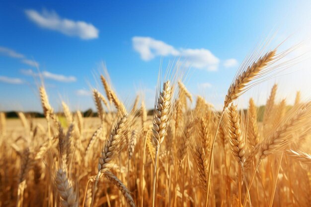 Foto un campo de trigo con un cielo azul en el fondo