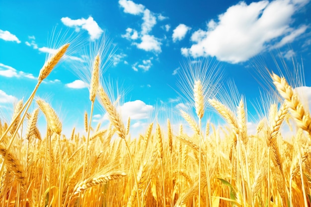 campo de trigo bajo el cielo azul
