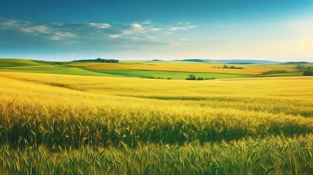 Un campo de trigo y un cielo azul