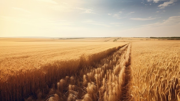Un campo de trigo con un cielo de fondo