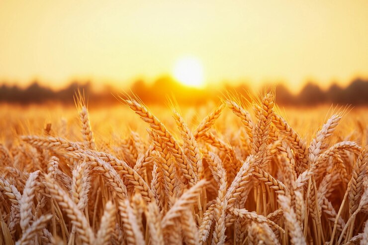 Campo de trigo dorado al atardecer creando un paisaje agrícola sereno IA generativa