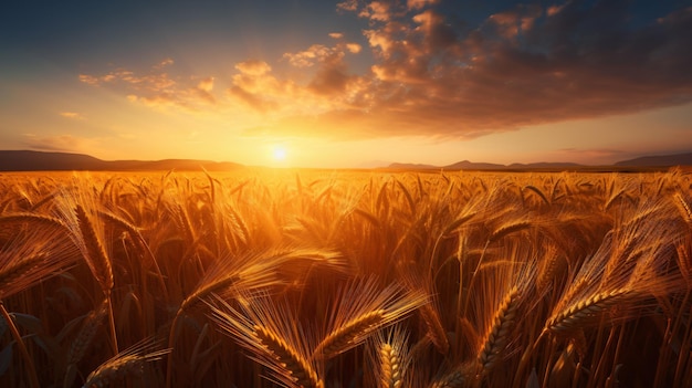 Campo de trigo dorado durante el atardecer