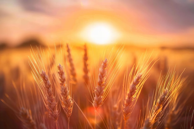 Foto un campo de trigo dorado bañado en la luz del atardecer, belleza rural