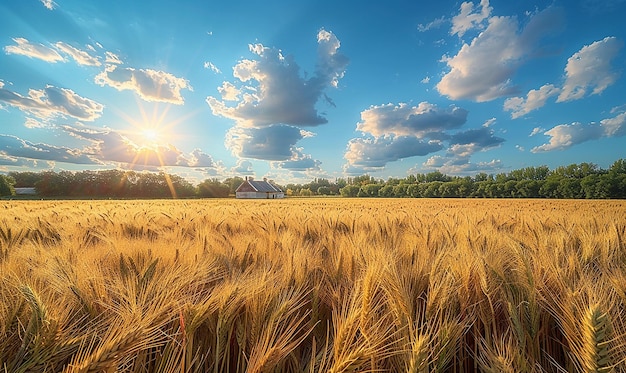 Un campo de trigo dorado bañado por el sol