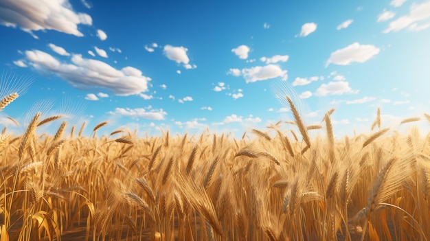 Campo de trigo dorado bajo un cielo azul claro