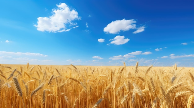 campo de trigo dorado con un cielo azul claro