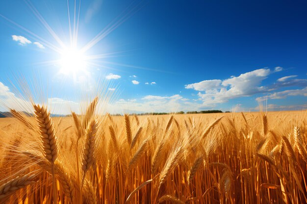 Campo de trigo dorado con fondo de luz brillante y soleado IA generativa