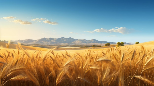 Campo de trigo dorado en las montañas Imagen fotorrealista del paisaje