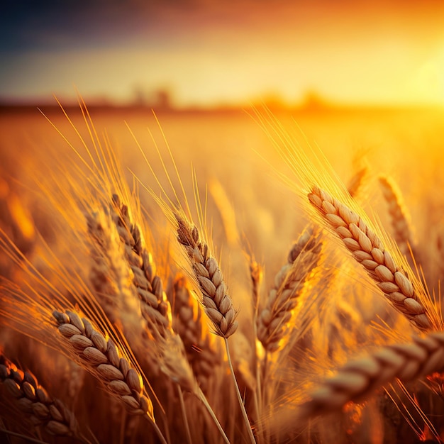 campo de trigo, fotografía de ángulo bajo de trigos, puesta de sol, macro, profundidad de campo