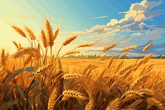 El campo de trigo Las orejas de trigo dorado Ilustración de primer plano