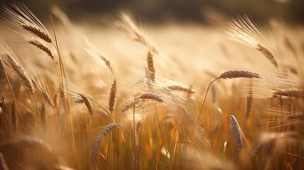 Un campo de trigo con la puesta de sol detrás de él