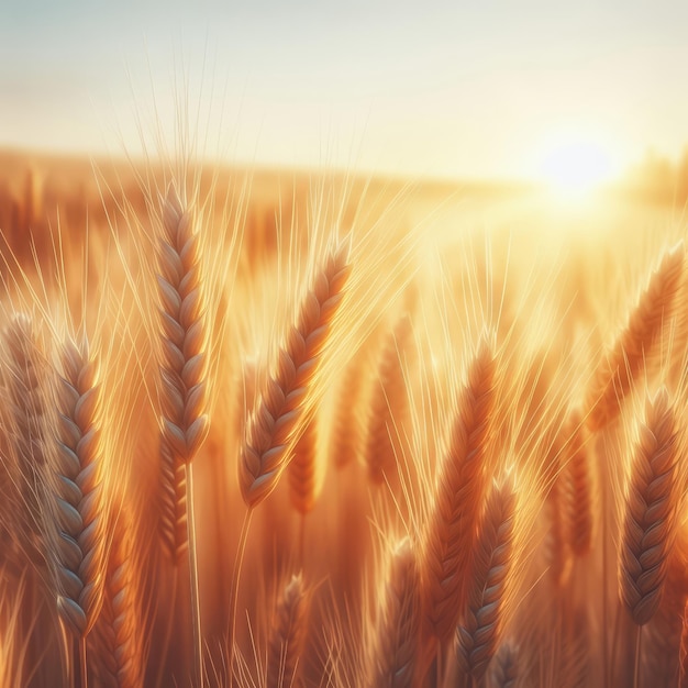 un campo de trigo con el sol brillando a través de las nubes