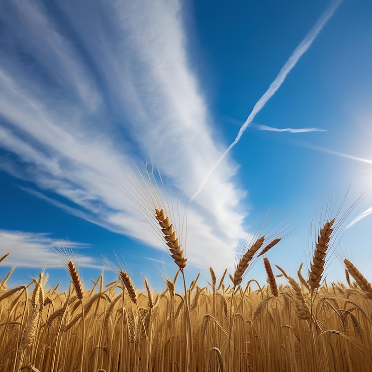 Foto campo de trigo con el sol brillando a través de las nubes