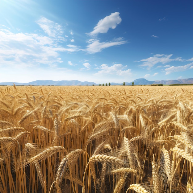 un campo de trigo con el sol brillando a través de las nubes.