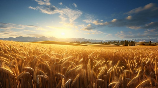 campo de trigo con el sol detrás